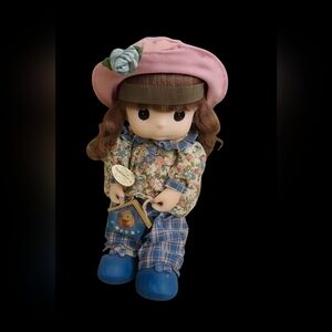 Precious Moments Floral Doll with Pink Hat and Blue Shoes